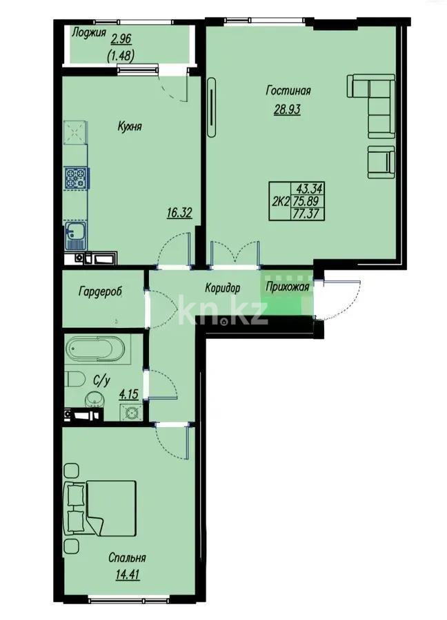 Продажа 2-комнатной квартиры, 77.37 м², ул. Е-496, дом  8 стр в Астане - фото 2