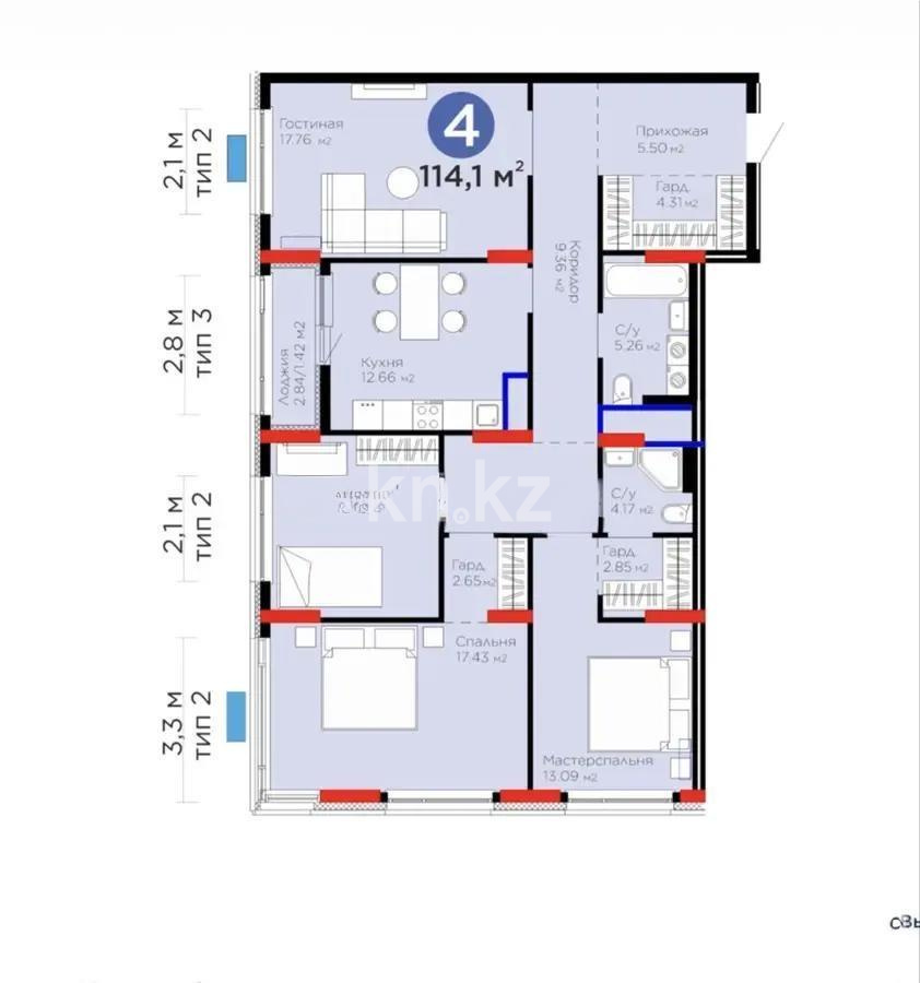 Продажа 4-комнатной квартиры, 114.1 м² в Астане