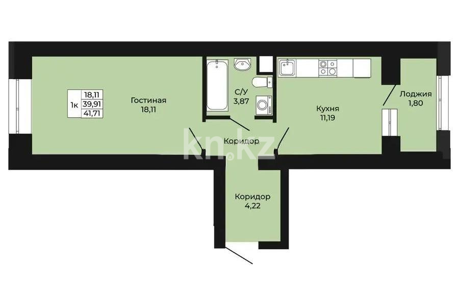 Продажа 1-комнатной квартиры, 41.71 м² в Астане - фото 5