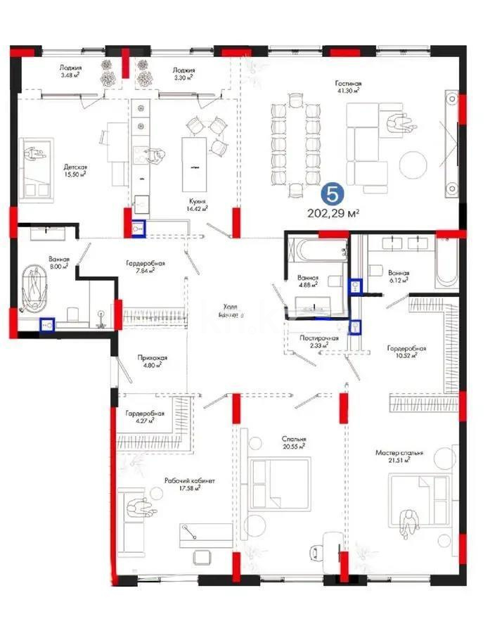 Продажа 5-комнатной квартиры, 202 м² в Астане