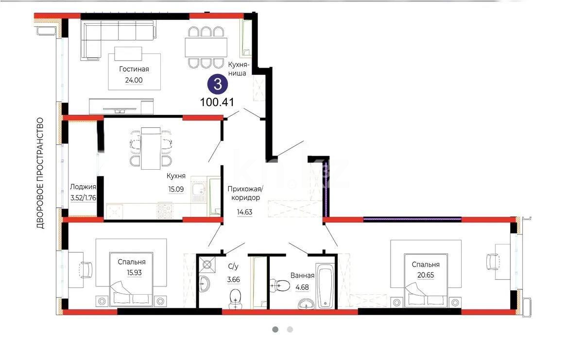 Продажа 3-комнатной квартиры, 100.41 м² в Астане - фото 6