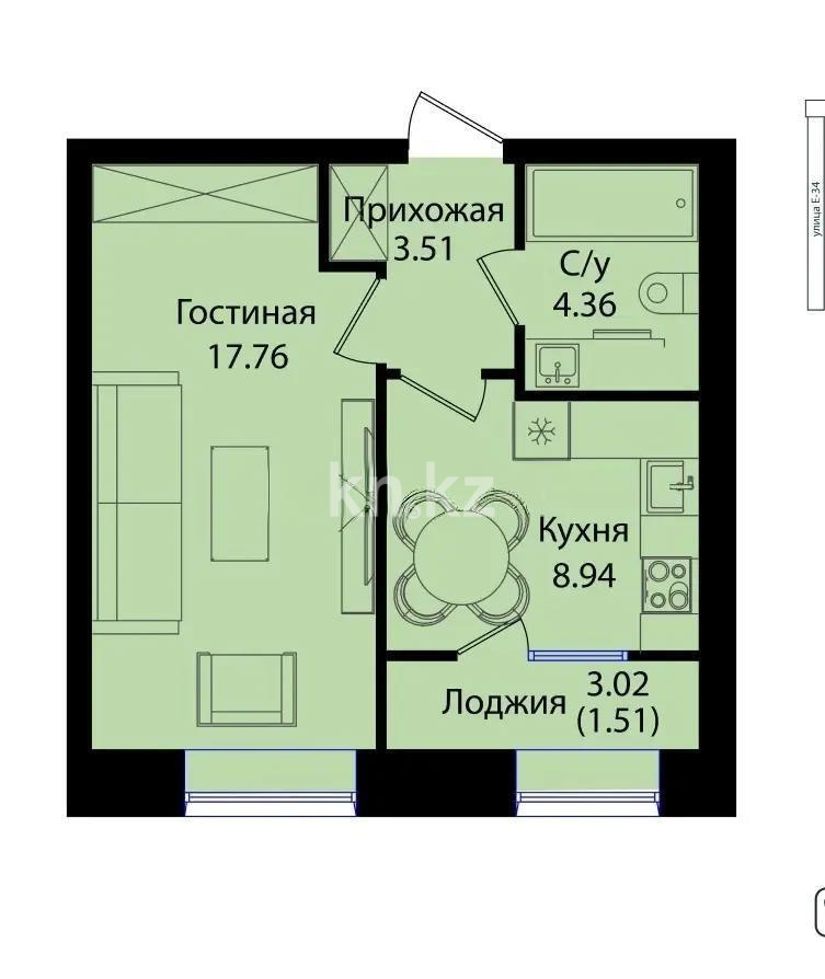 Продажа 1-комнатной квартиры, 36.1 м², ул. Е-15, дом  16 в Астане