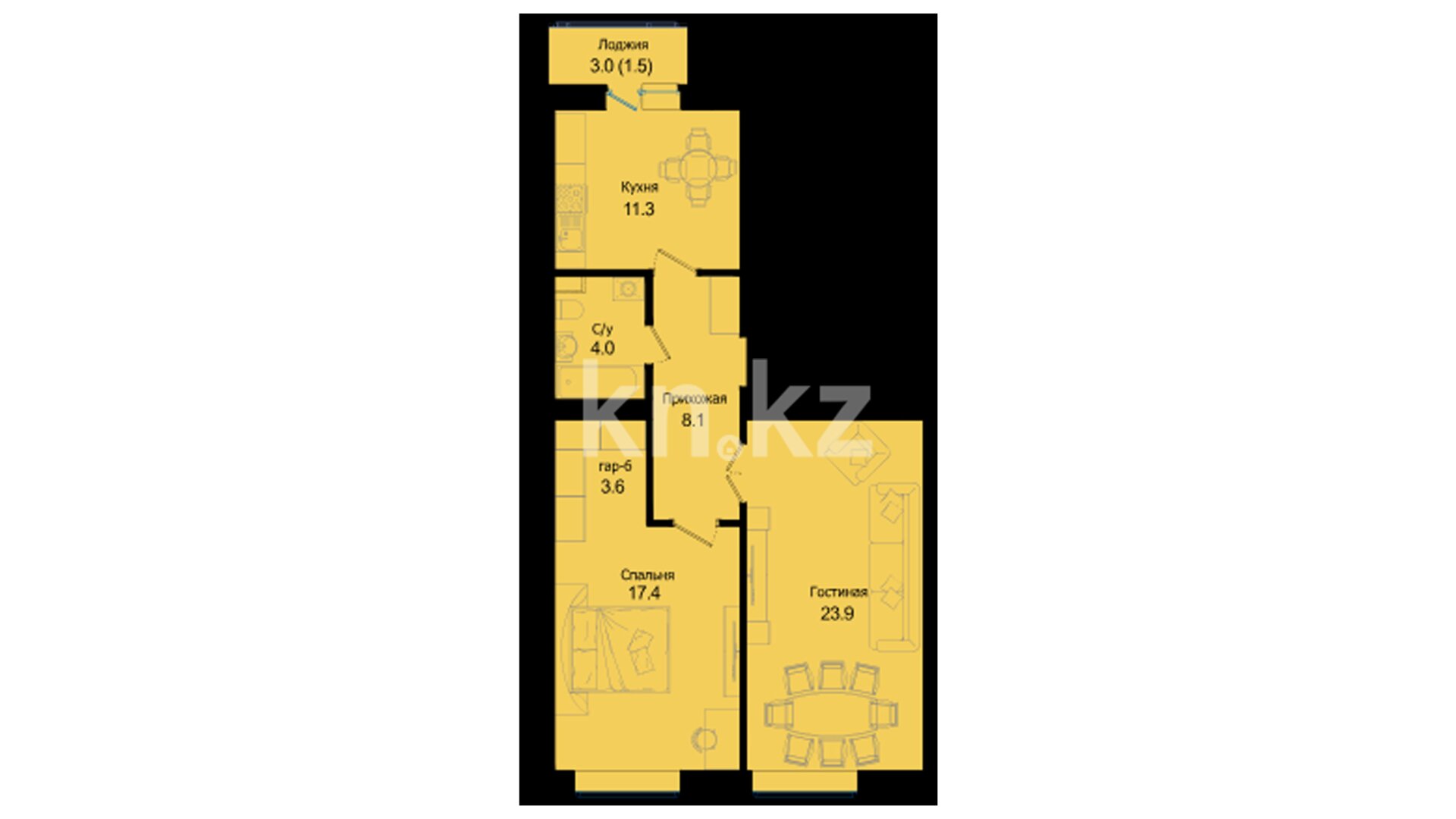 ЖК Galaxy Star, 2-комнатная, цена 37 412 800 ₸, 536 000 ₸&nbsp;/&nbsp;м²