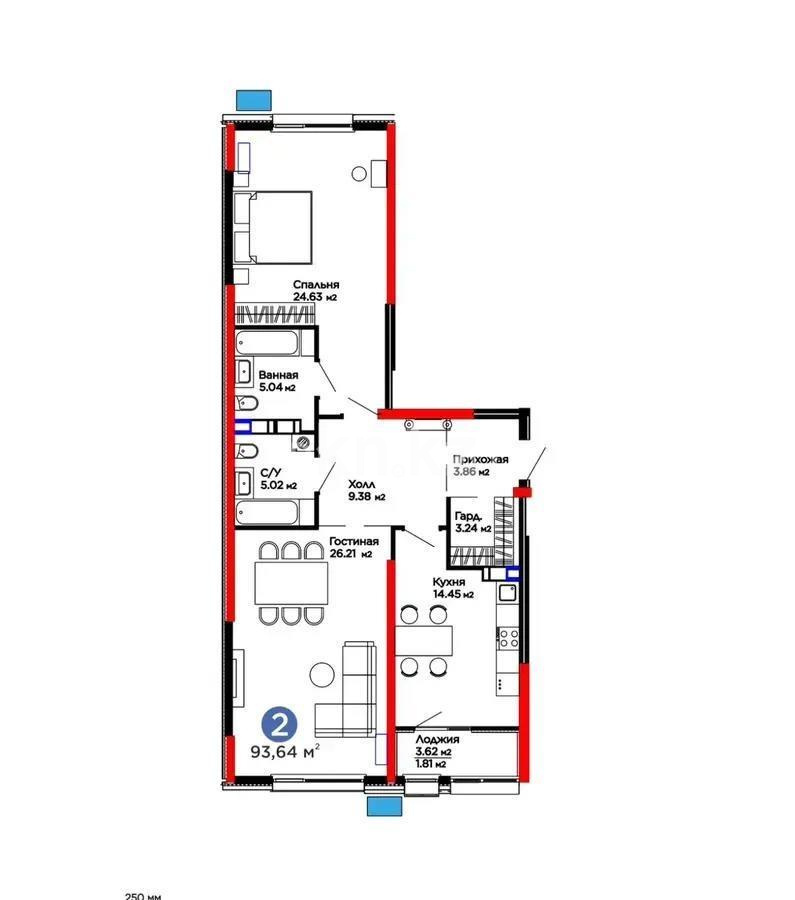 Продажа 2-комнатной квартиры, 94 м², пер. Лебедева, дом  1/1 в Алматы