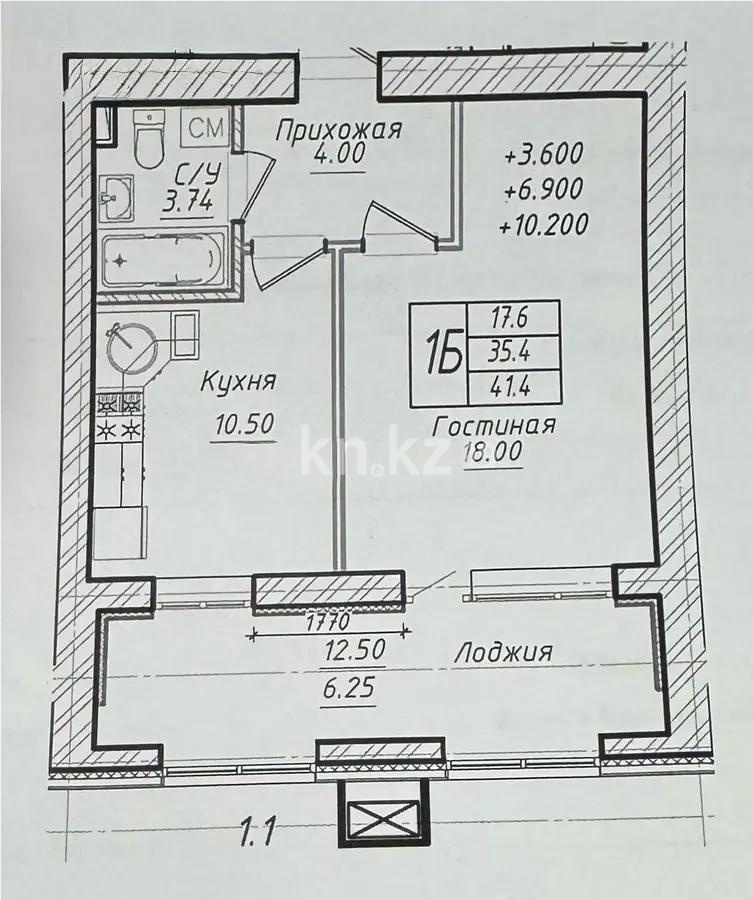 Продажа 1-комнатной квартиры, 41.42 м² в Астане