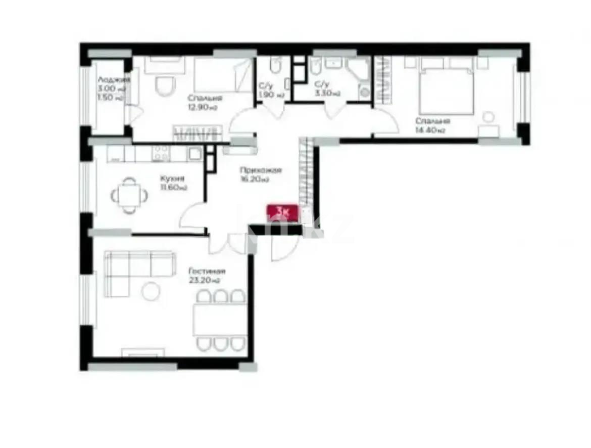 Продажа 3-комнатной квартиры, 85.9 м² в Астане