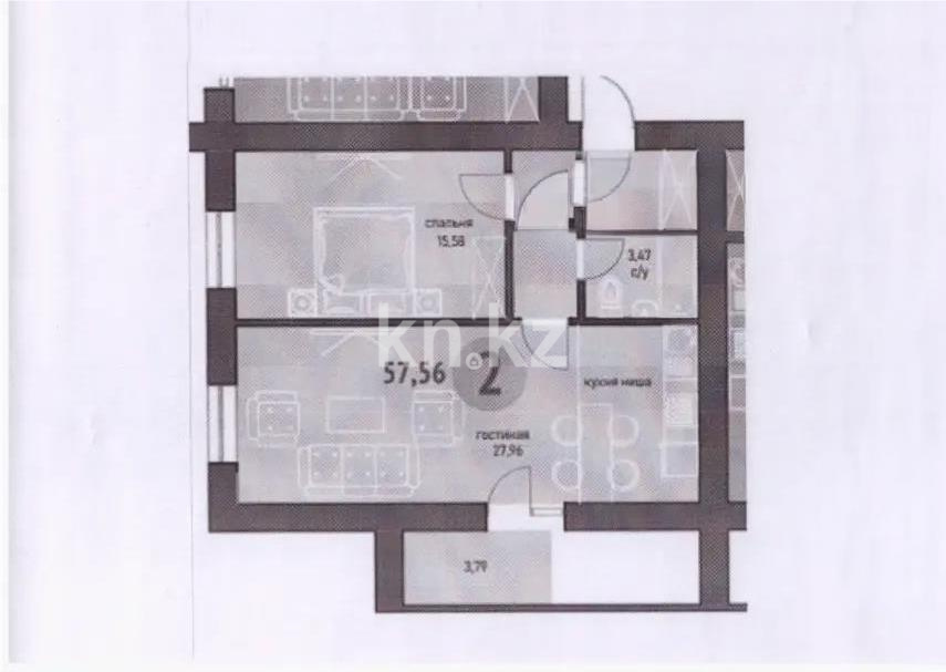 Продажа 2-комнатной квартиры, 57.56 м² в Астане