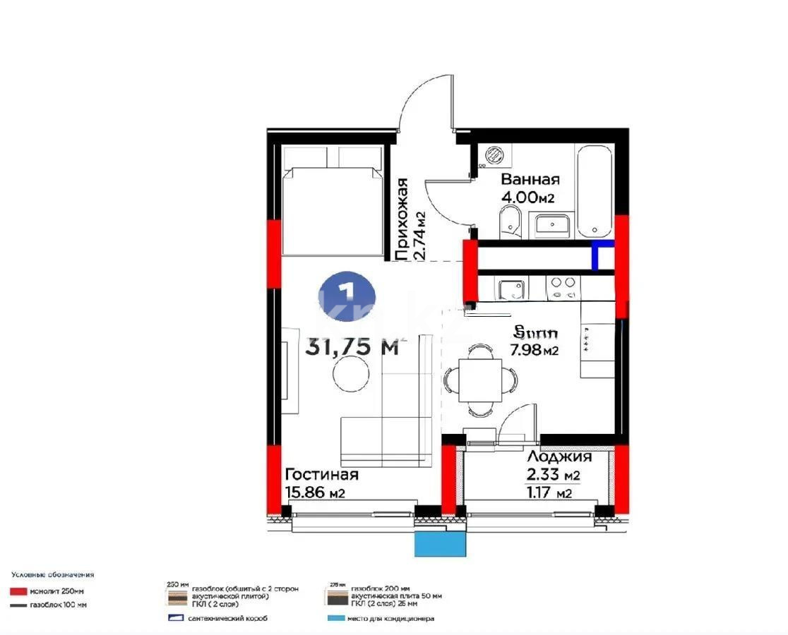Продажа 1-комнатной квартиры, 31.75 м², пр. Туран, дом  57/1 в Астане