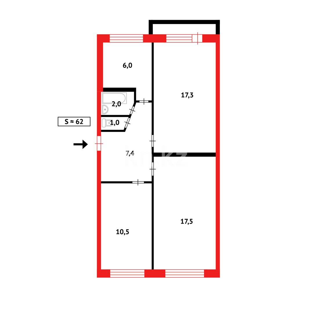 Продажа 3-комнатной квартиры, 62 м² в Караганде - фото 7