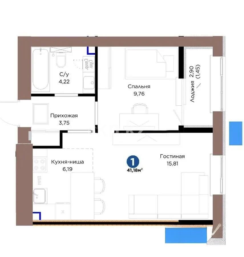 Продажа 2-комнатной квартиры, 42 м² в Астане