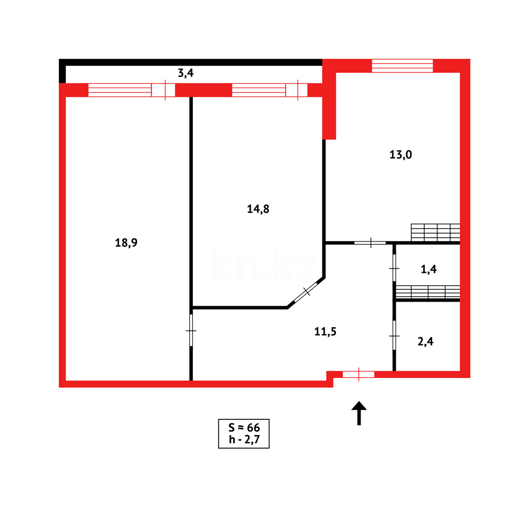 Продажа 2-комнатной квартиры, 66 м² в Караганде - фото 14