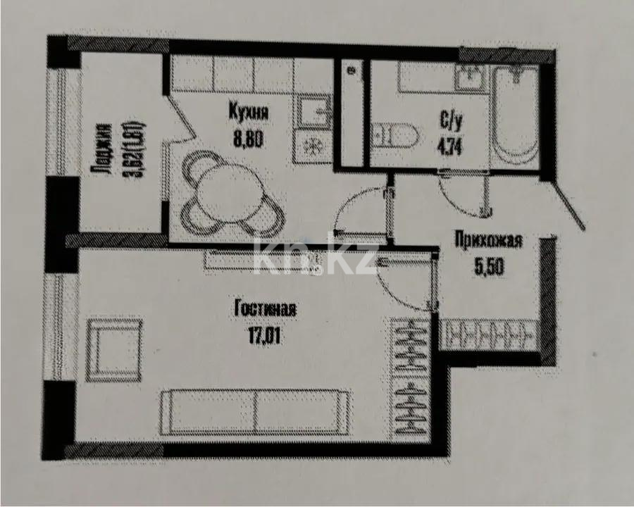 Продажа 1-комнатной квартиры, 38 м² в Астане