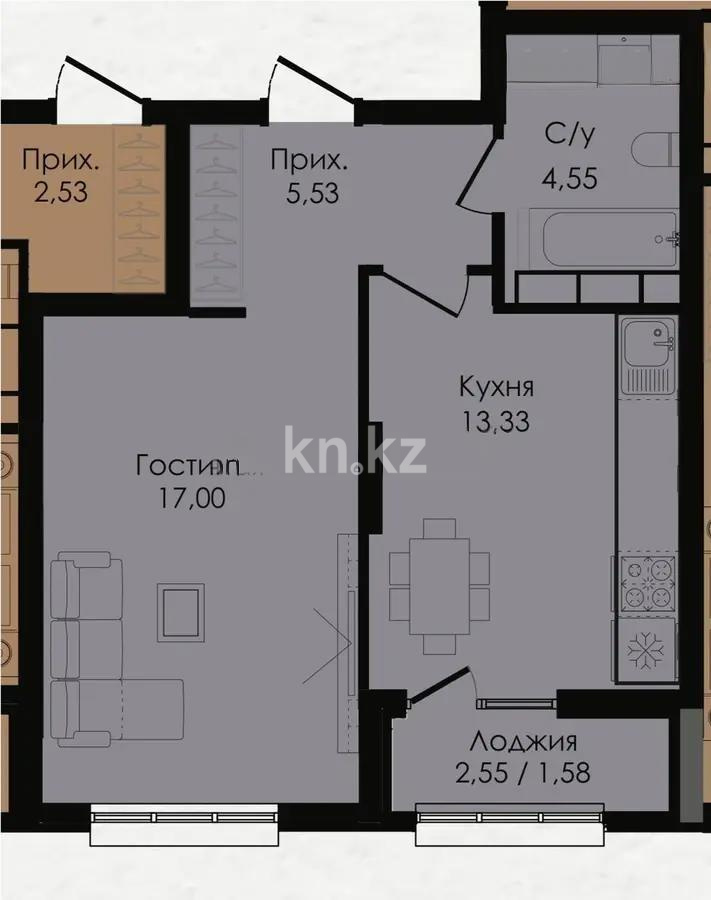 Продажа 1-комнатной квартиры, 43 м², ул. Сыганак, дом  22/1 в Астане