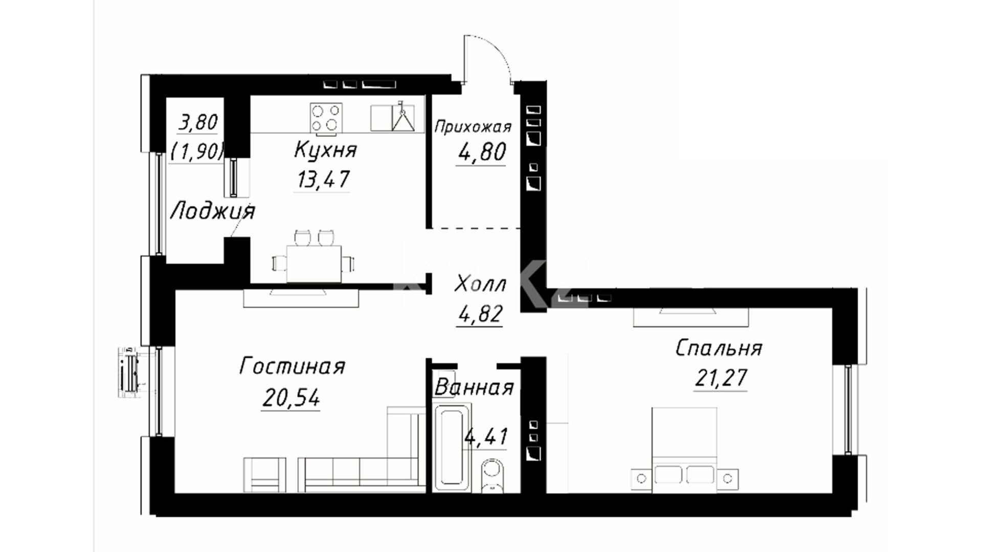 ЖК Manar, 2-комнатная, цена 47 168 001 ₸, 670 000 ₸&nbsp;/&nbsp;м²