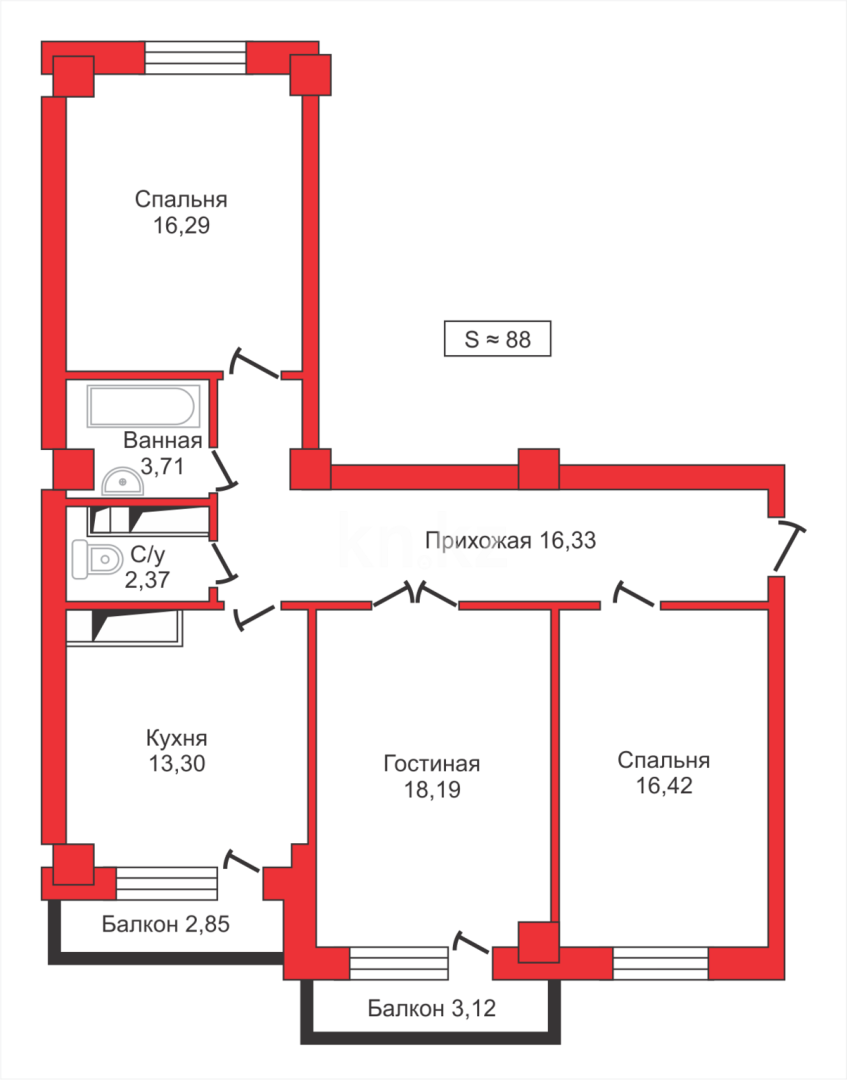Продажа 3-комнатной квартиры, 89 м² в Караганде - фото 12