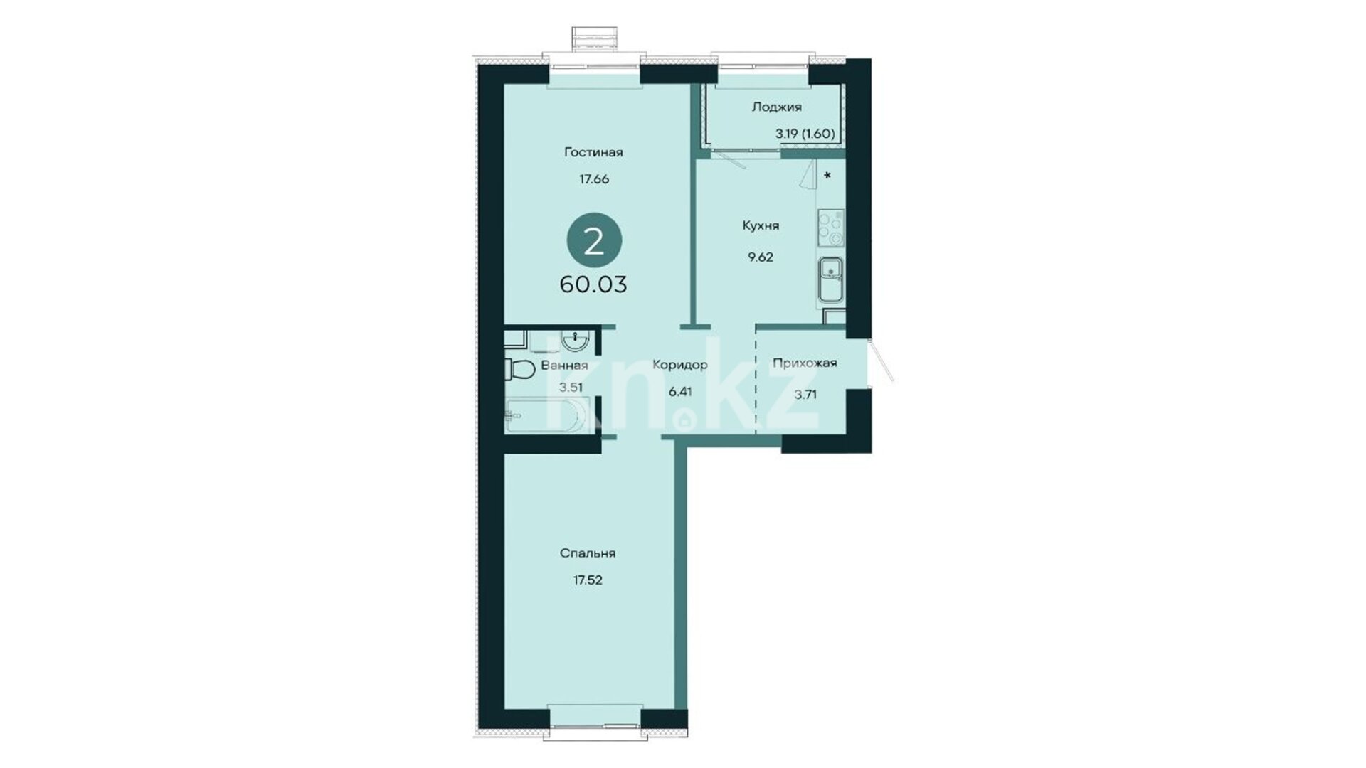 ЖК Dala Jusan, 2-комнатная, цена 32 638 911 ₸, 543 710 ₸&nbsp;/&nbsp;м²