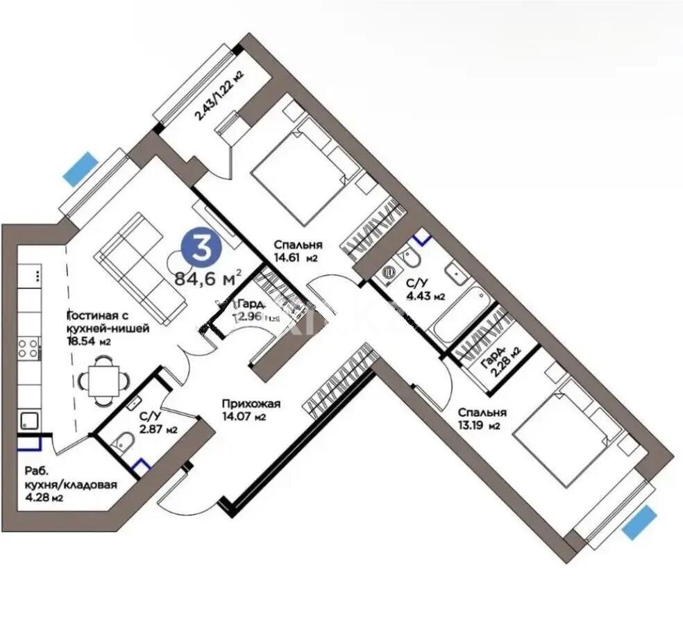 Продажа 3-комнатной квартиры, 84 м² в Астане - фото 5
