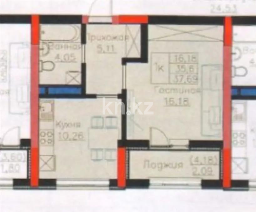 Продажа 1-комнатной квартиры, 37.69 м² в Астане