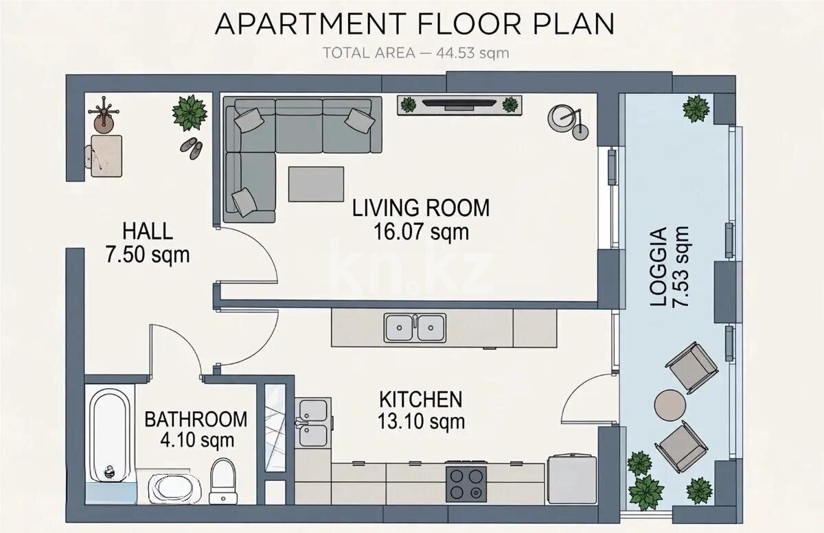Продажа 1-комнатной квартиры, 45 м² в Астане