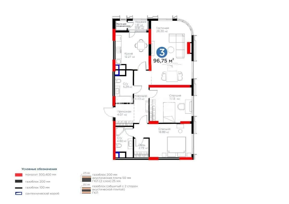 Продажа 3-комнатной квартиры, 97 м² в Астане