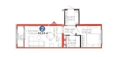 Продажа 2-комнатной квартиры, 42.53 м² в Астане