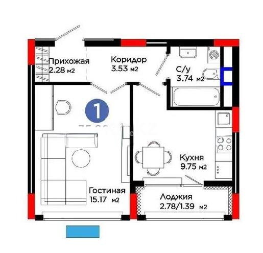 Продажа 1-комнатной квартиры, 36 м² в Астане