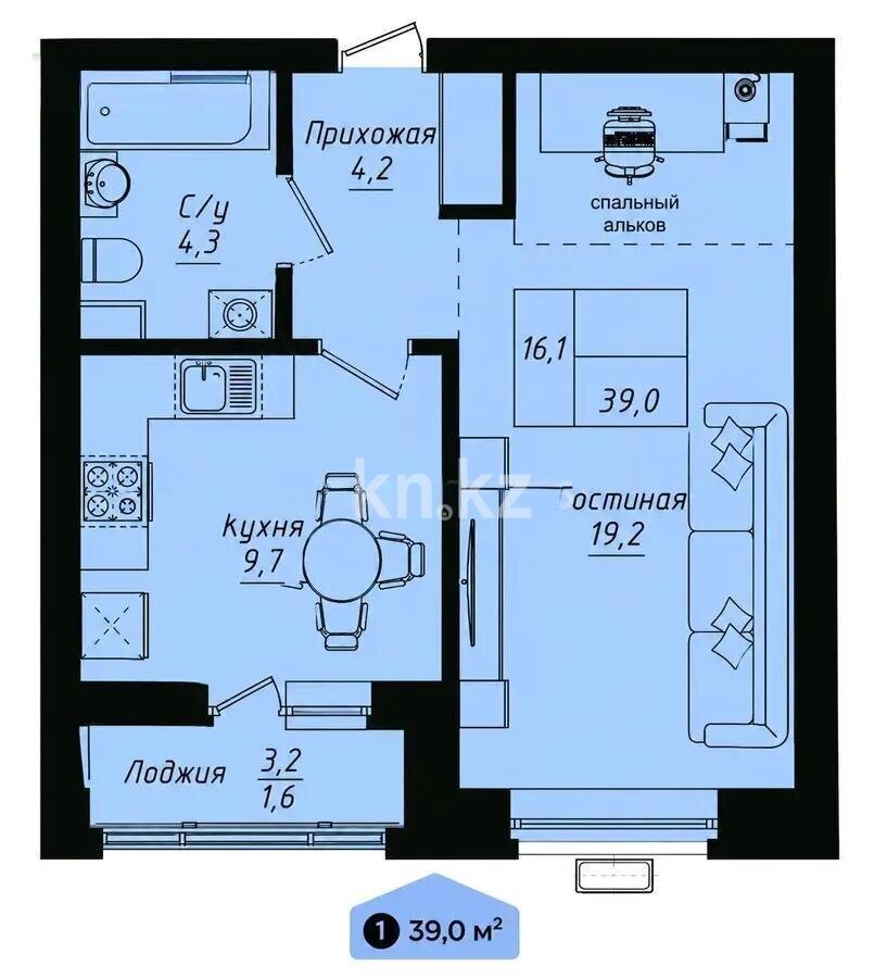 Продажа 1-комнатной квартиры, 38 м² в Астане