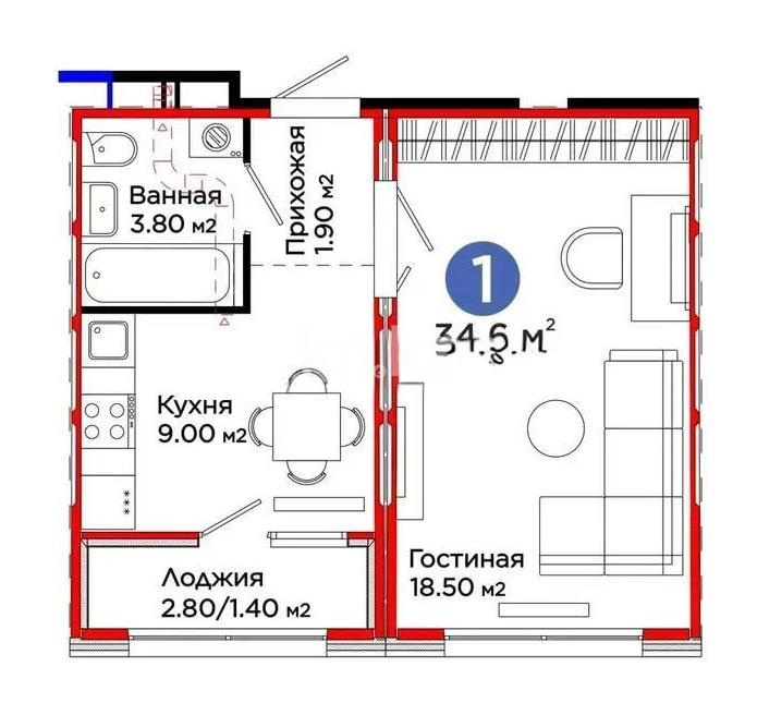 Продажа 1-комнатной квартиры, 34.6 м², пр. Аль-Фараби, дом  46/21 в Астане