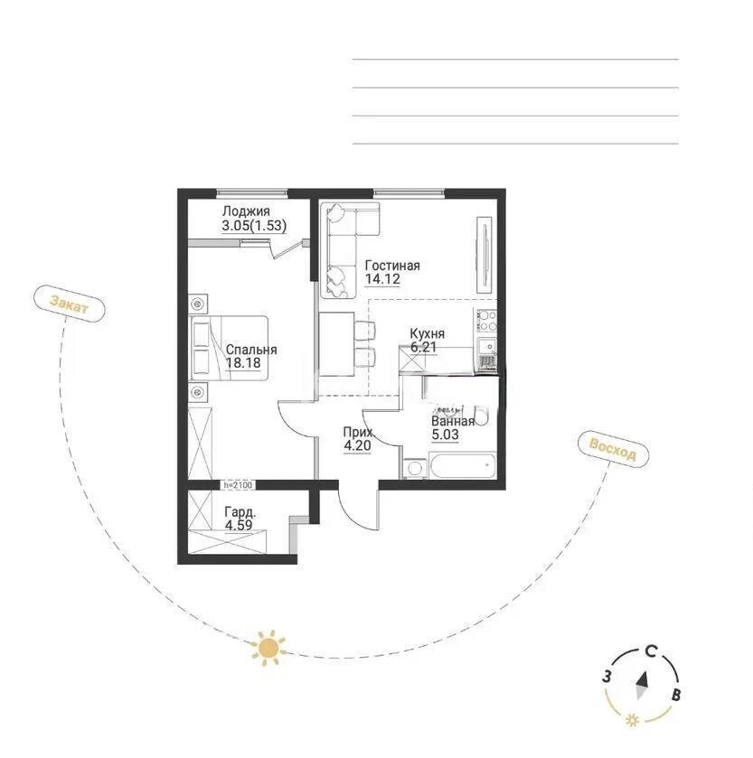 Продажа 2-комнатной квартиры, 53.86 м² в Алматы