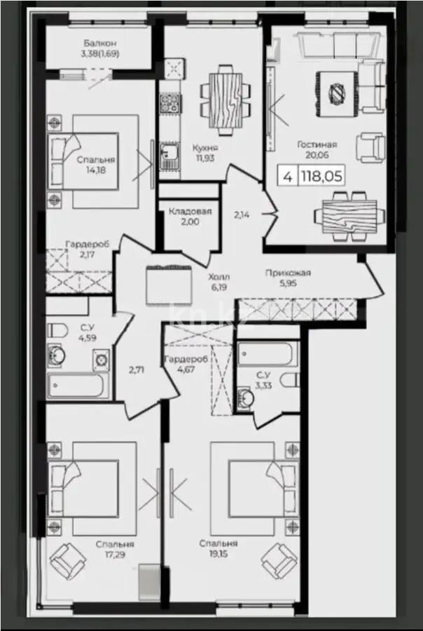 Продажа 4-комнатной квартиры, 124 м² в Астане