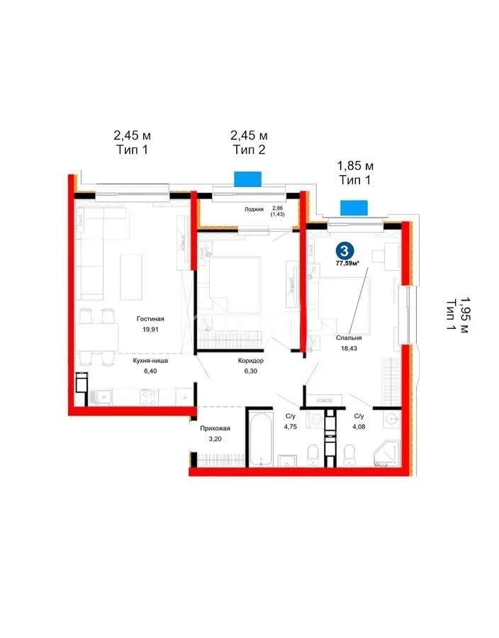 Продажа 3-комнатной квартиры, 77.59 м² в Алматы