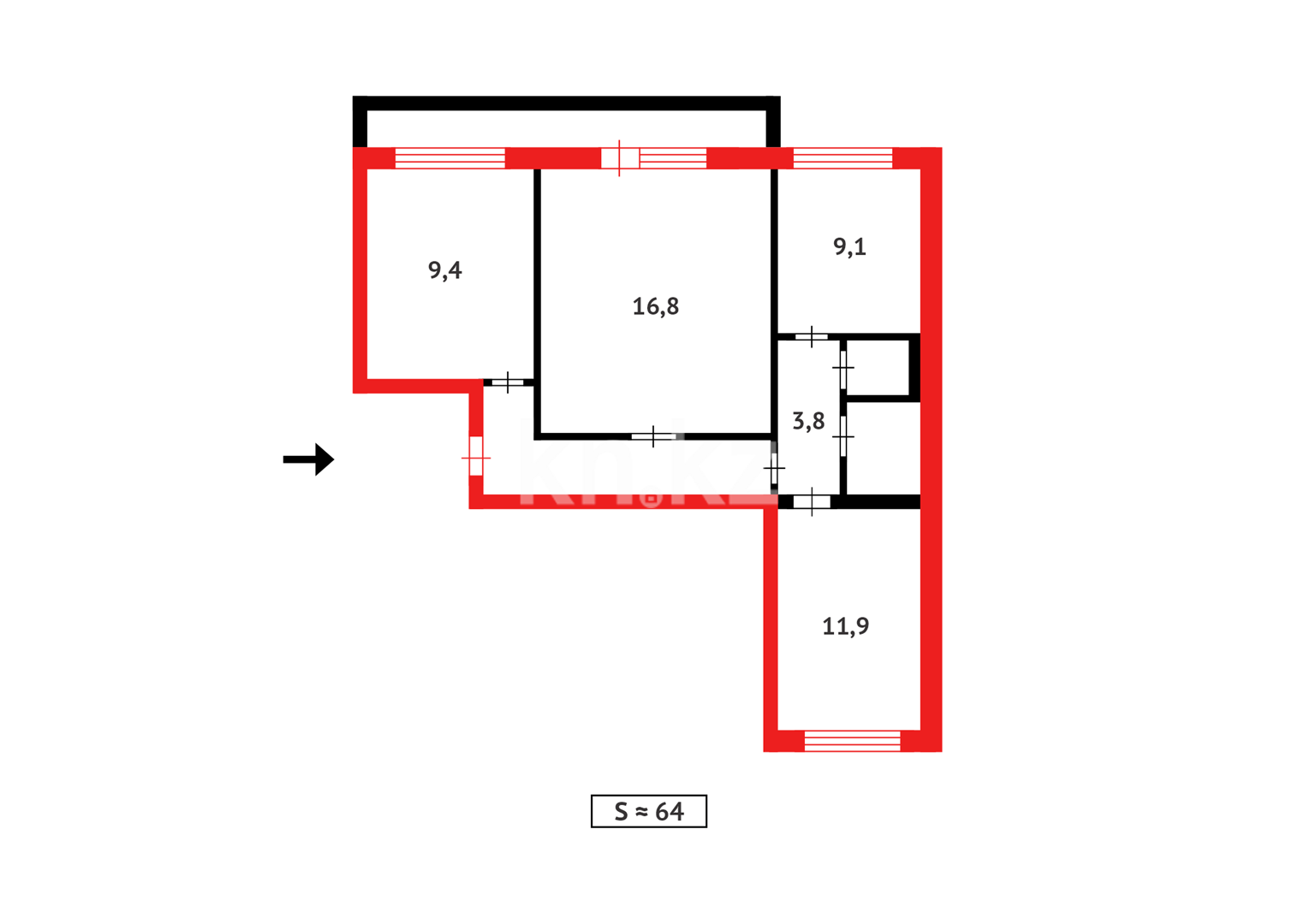 Продажа 3-комнатной квартиры, 64 м² в Караганде - фото 14