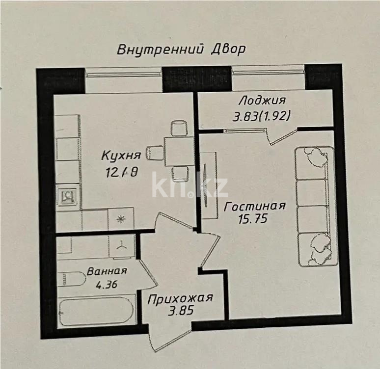 Продажа 1-комнатной квартиры, 38.37 м² в Астане