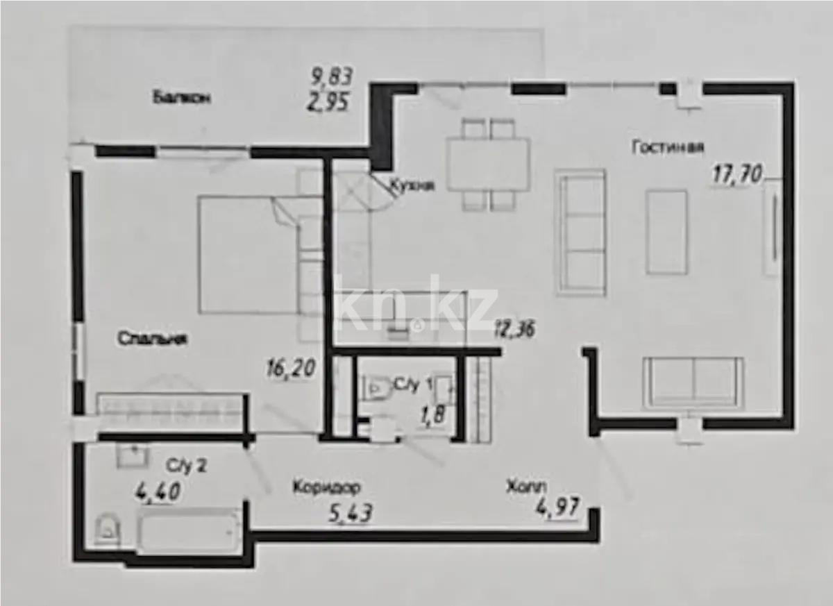 Продажа 2-комнатной квартиры, 63.2 м² в Алматы