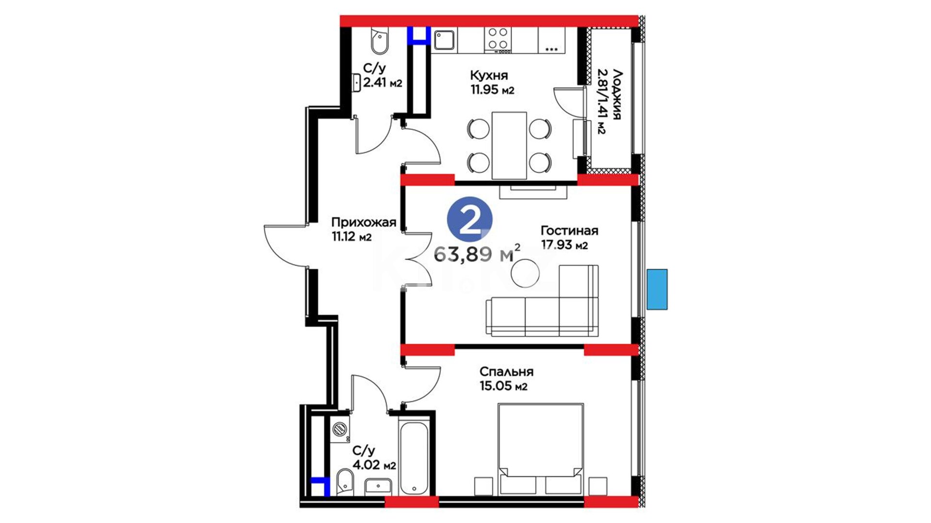 ЖК Auez, 2-комнатная, цена 48 875 850 ₸, 765 000 ₸&nbsp;/&nbsp;м²