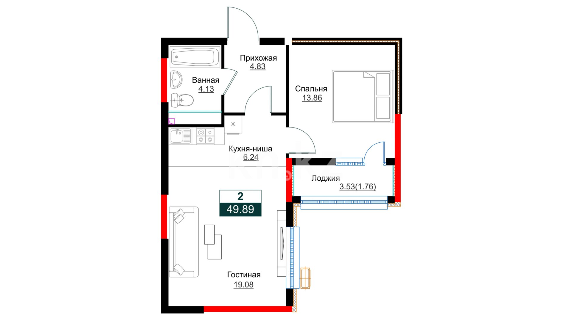 ЖК Shakarim Avenue, 2-комнатная, цена 27 963 844 ₸, 560 511 ₸&nbsp;/&nbsp;м²