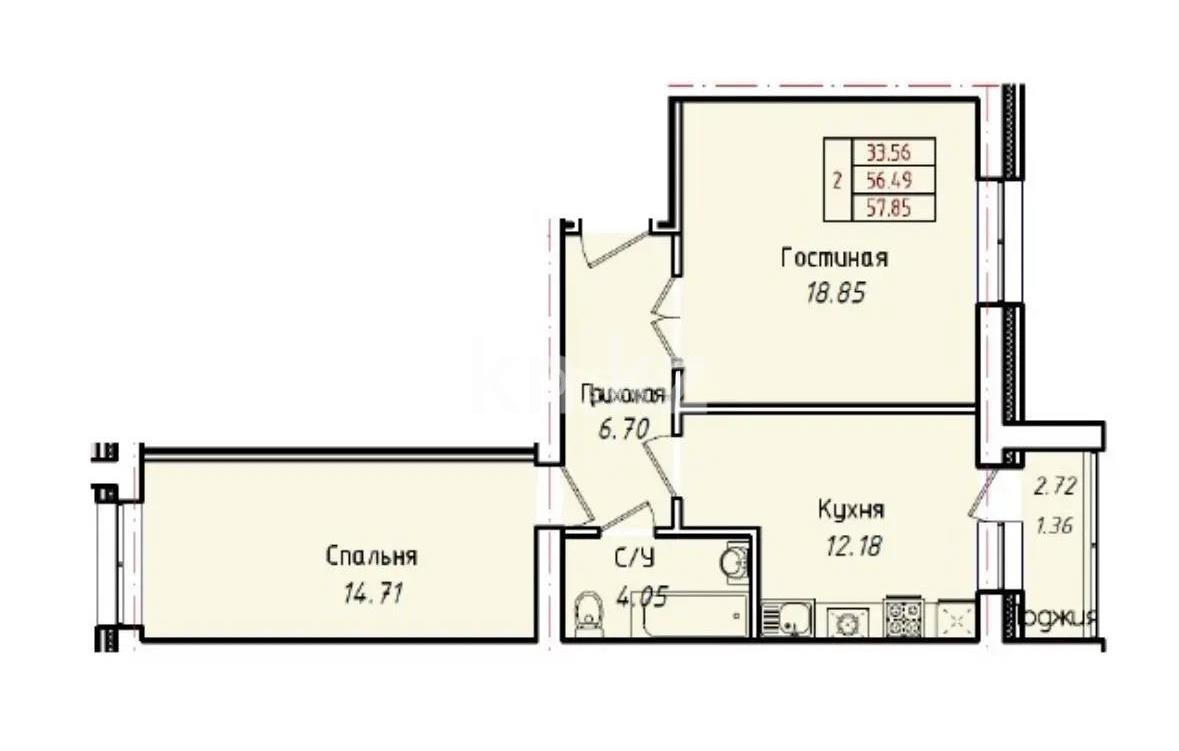 Продажа 2-комнатной квартиры, 57.85 м², ул. Кургальжинское шоссе, дом  108 стр в Астане