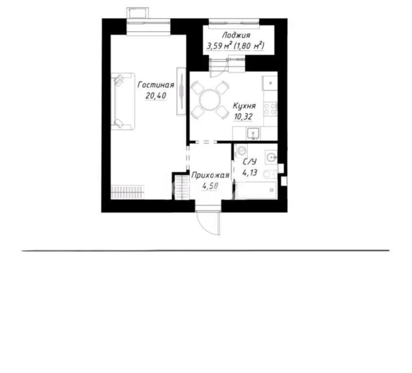 Продажа 1-комнатной квартиры, 41.23 м² в Астане