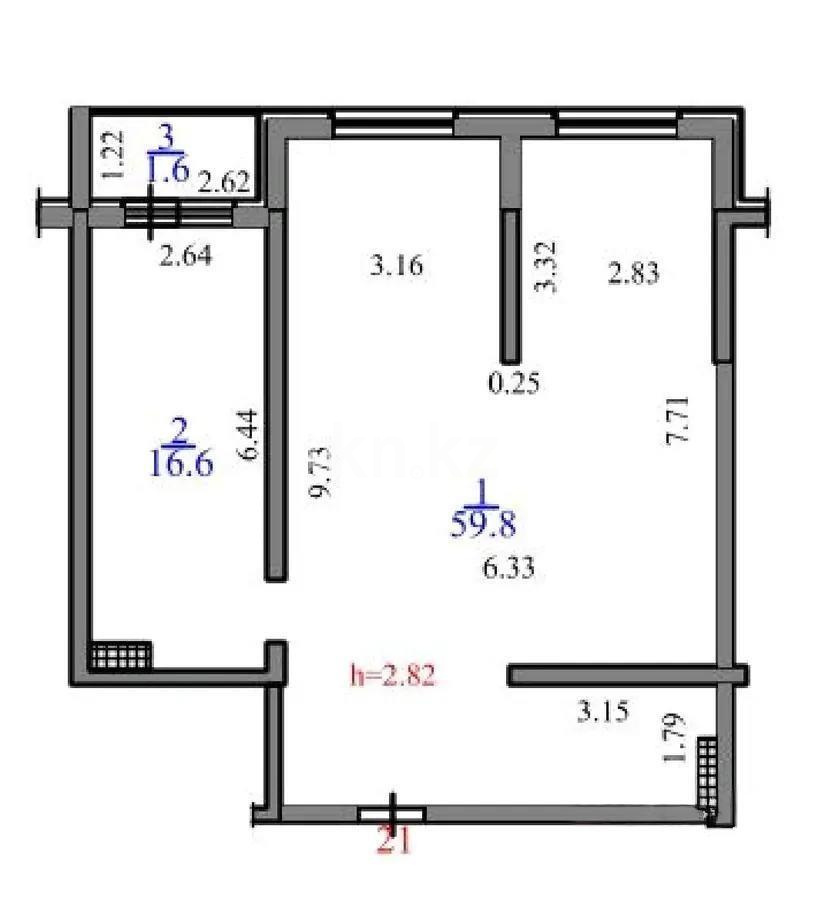 Продажа 2-комнатной квартиры, 59.8 м² в Алматы