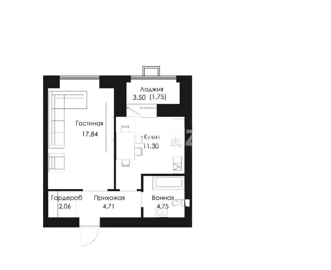 Продажа 1-комнатной квартиры, 42.4 м², ул. Сызганова, дом  1/1 в Астане