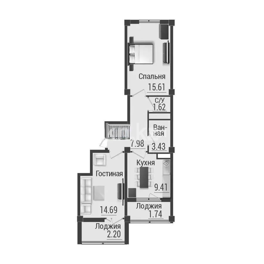 Продажа 2-комнатной квартиры, 59.84 м² в Алматы