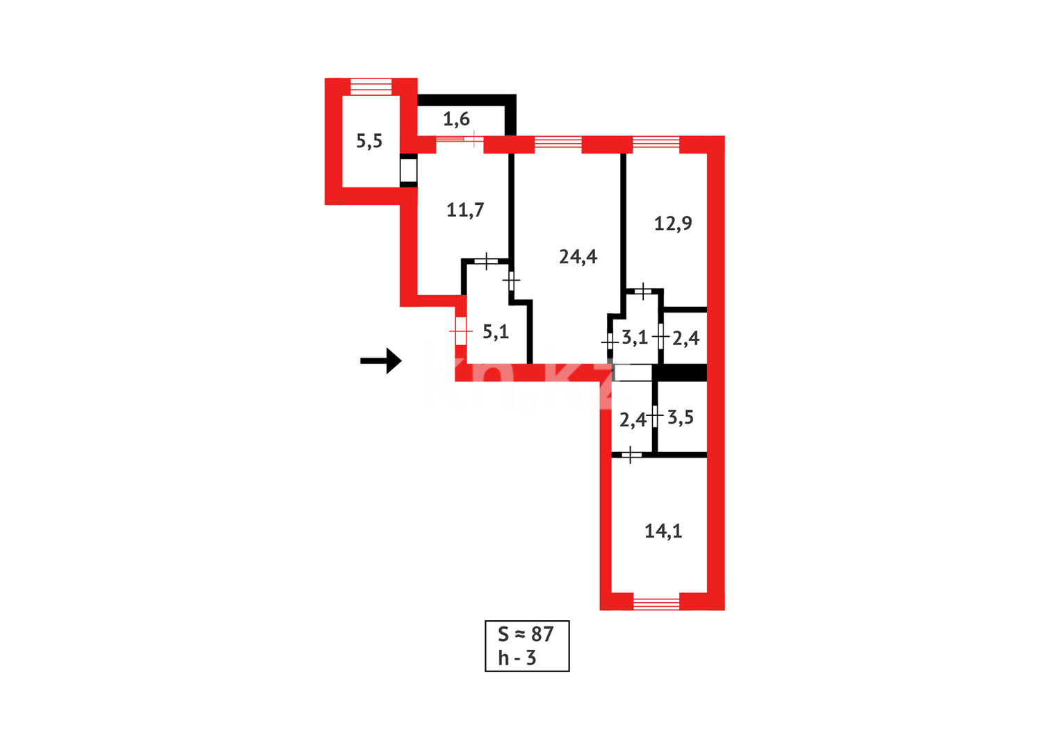Продажа 3-комнатной квартиры, 87 м² в Караганде - фото 24