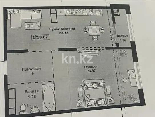 Продажа 2-комнатной квартиры, 59.87 м², ул. Халиуллина, дом  140/5 в Алматы