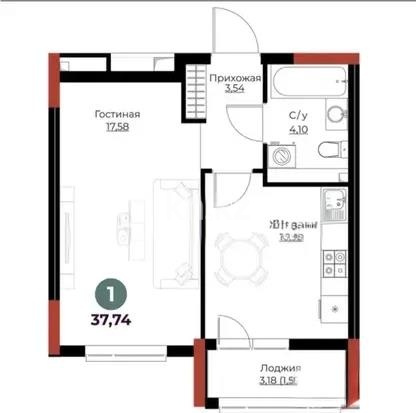 Продажа 1-комнатной квартиры, 37.7 м² в Астане