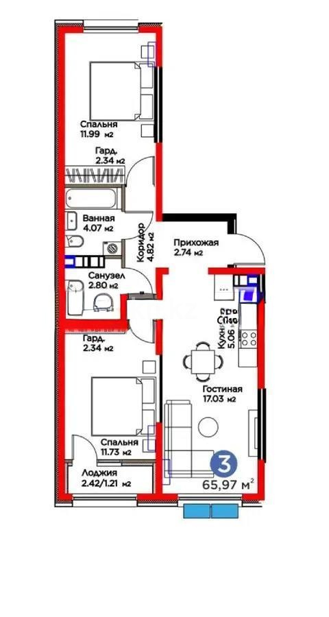 Продажа 3-комнатной квартиры, 65.97 м², мкр. Гажайып, дом  33 в Алматы
