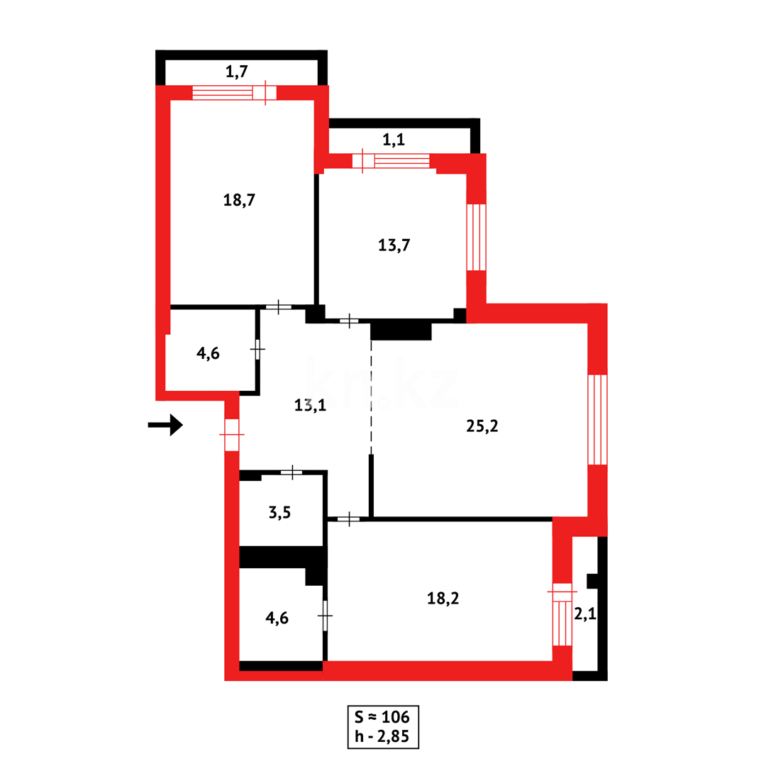 Продажа 3-комнатной квартиры, 105.6 м², ул. Керей, Жанибек хандар в Астане - фото 11