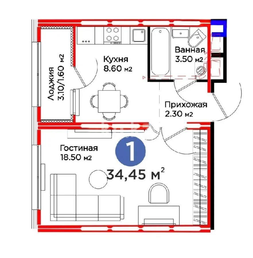 Продажа 1-комнатной квартиры, 34.45 м² в Астане - фото 4