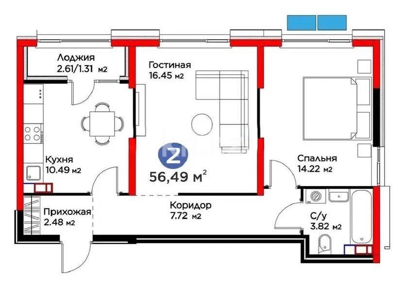 Продажа 2-комнатной квартиры, 56.49 м², Кульджинский тракт, дом  уч. 62/5 в Алматы