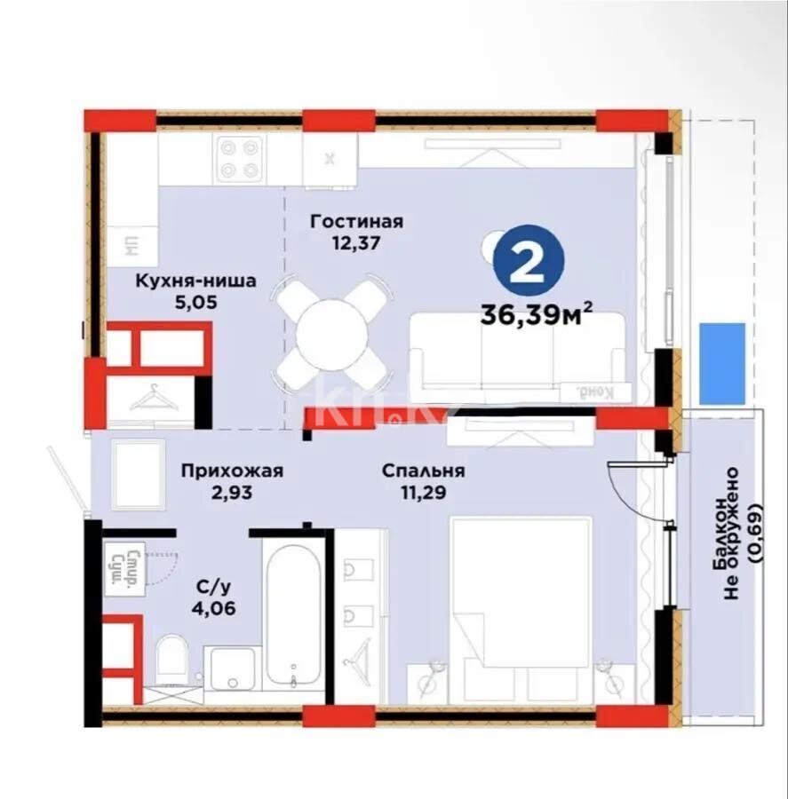 Продажа 2-комнатной квартиры, 37 м² в Астане
