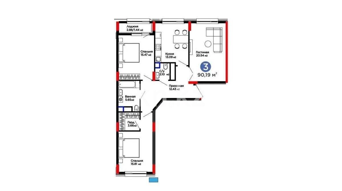 Продажа 3-комнатной квартиры, 90 м² в Караганде